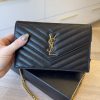 Saint Laurent Envelope Quilted Leather Chain Wallet Black and Gold Hardware