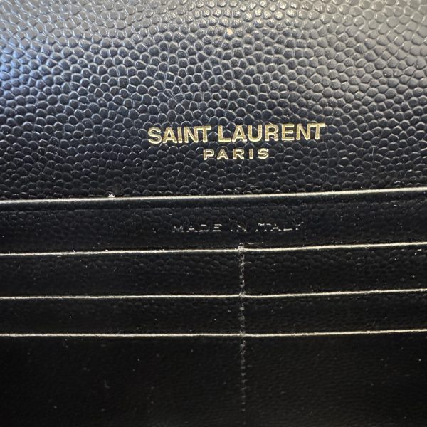 Saint Laurent Envelope Quilted Leather Chain Wallet Black and Gold Hardware