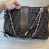 Fendi Chain Flap Shoulder Bag Zucca Canvas Large