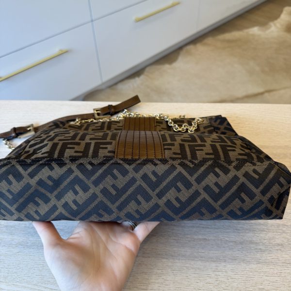 Fendi Chain Flap Shoulder Bag Zucca Canvas Large