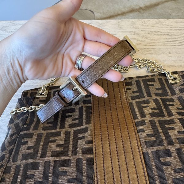 Fendi Chain Flap Shoulder Bag Zucca Canvas Large