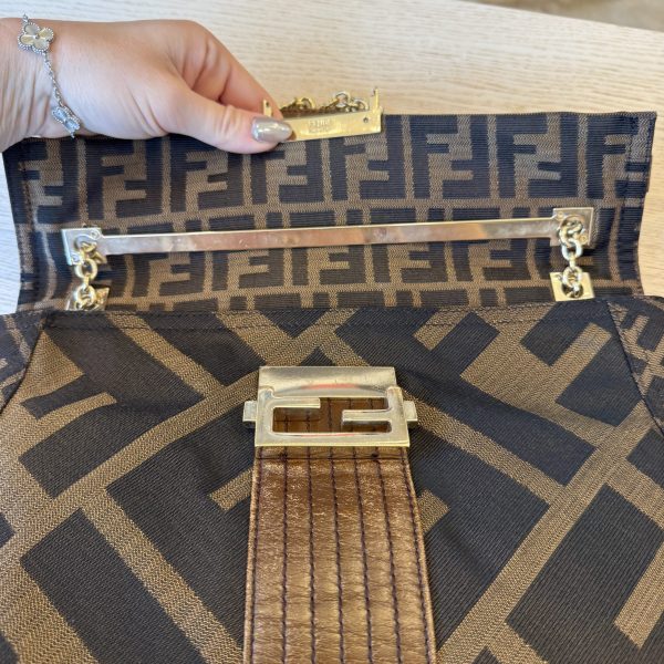 Fendi Chain Flap Shoulder Bag Zucca Canvas Large