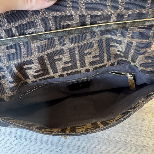 Fendi Chain Flap Shoulder Bag Zucca Canvas Large
