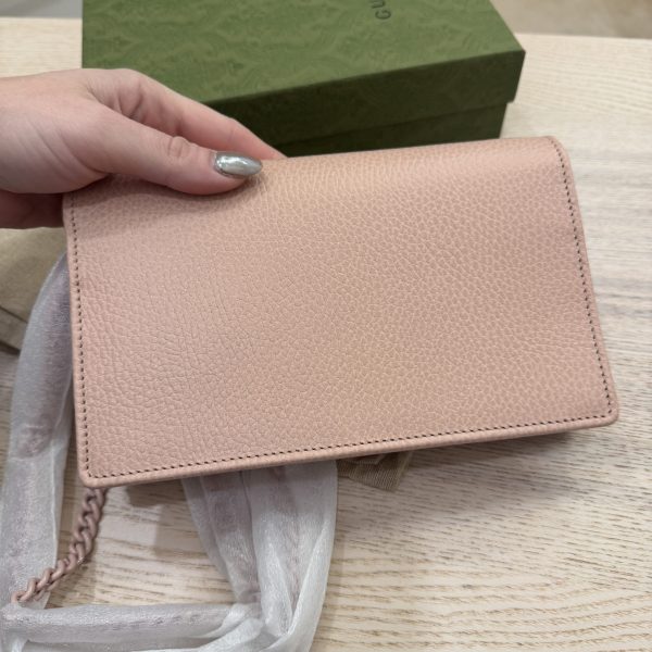 Gucci Dollar Calfskin Enamel Monochrome Mini GG Marmont Chain Wallet Perfect Pink