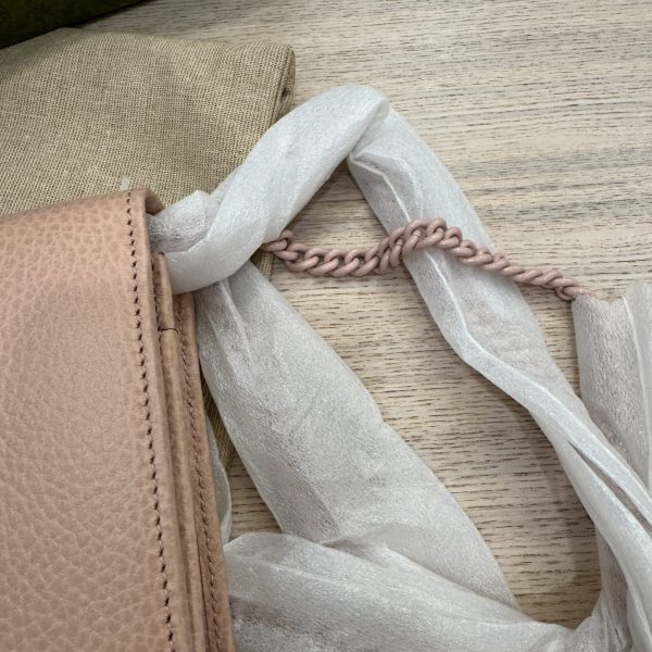 Gucci Dollar Calfskin Enamel Monochrome Mini GG Marmont Chain Wallet Perfect Pink