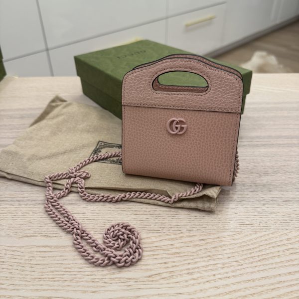 Gucci Dollar Calfskin Enamel Monochrome GG Marmont Top Handle Card Case Wallet Perfect Pink