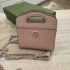 Gucci Dollar Calfskin Enamel Monochrome GG Marmont Top Handle Card Case Wallet Perfect Pink
