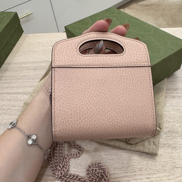 Gucci Dollar Calfskin Enamel Monochrome GG Marmont Top Handle Card Case Wallet Perfect Pink