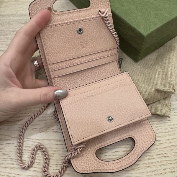 Gucci Dollar Calfskin Enamel Monochrome GG Marmont Top Handle Card Case Wallet Perfect Pink
