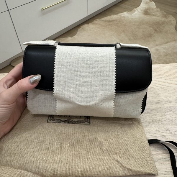 Gucci Senna Calfskin Petite GG Top Handle Shoulder Bag Black