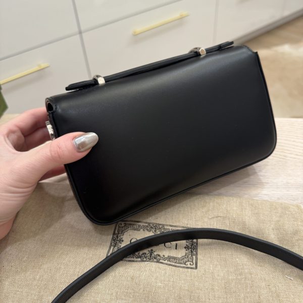 Gucci Senna Calfskin Petite GG Top Handle Shoulder Bag Black
