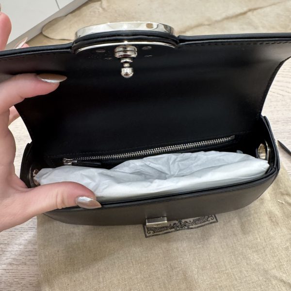 Gucci Senna Calfskin Petite GG Top Handle Shoulder Bag Black