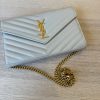Saint Laurent Envelope Quilted Leather Chain Wallet Cream Soft and Gold Hardware