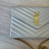 Saint Laurent Envelope Quilted Leather Chain Wallet Cream Soft and Gold Hardware