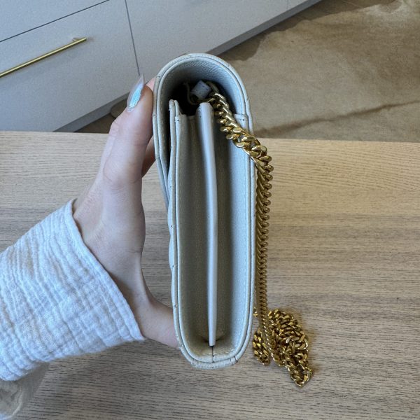 Saint Laurent Envelope Quilted Leather Chain Wallet Cream Soft and Gold Hardware