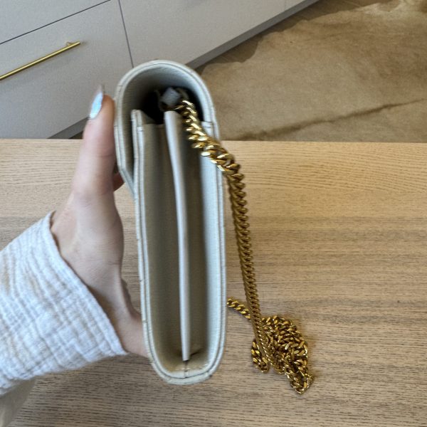 Saint Laurent Envelope Quilted Leather Chain Wallet Cream Soft and Gold Hardware