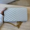 Saint Laurent Envelope Quilted Leather Chain Wallet Cream Soft and Gold Hardware
