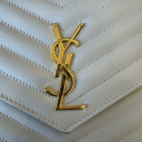 Saint Laurent Envelope Quilted Leather Chain Wallet Cream Soft and Gold Hardware