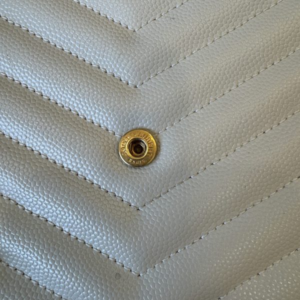 Saint Laurent Envelope Quilted Leather Chain Wallet Cream Soft and Gold Hardware