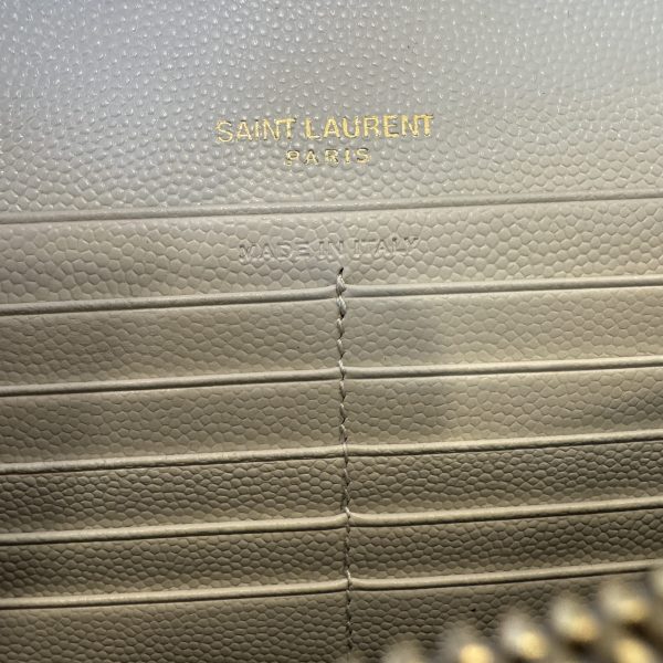 Saint Laurent Envelope Quilted Leather Chain Wallet Cream Soft and Gold Hardware