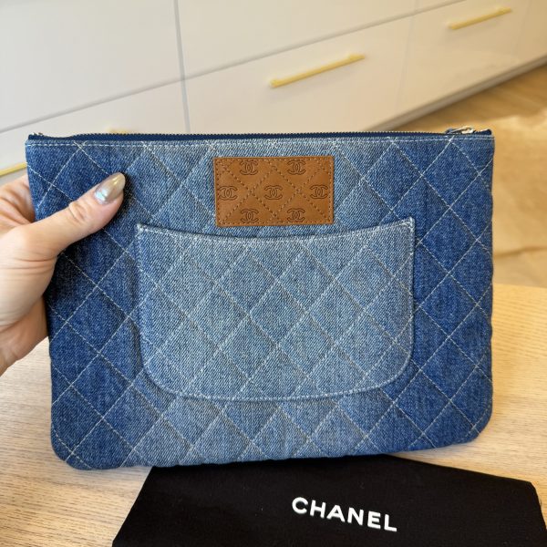 Chanel Denim Pocket Medium Cosmetic Case Blue