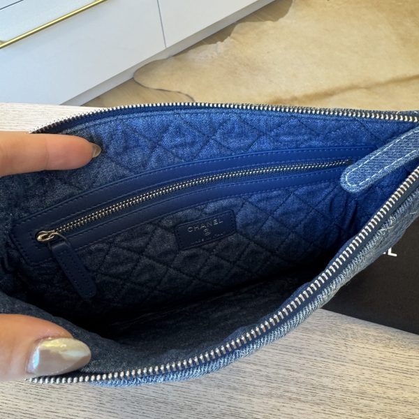 Chanel Denim Pocket Medium Cosmetic Case Blue