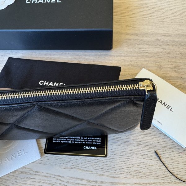 Chanel Quilted Small 19 Zipped Pouch Black Gold Hardware