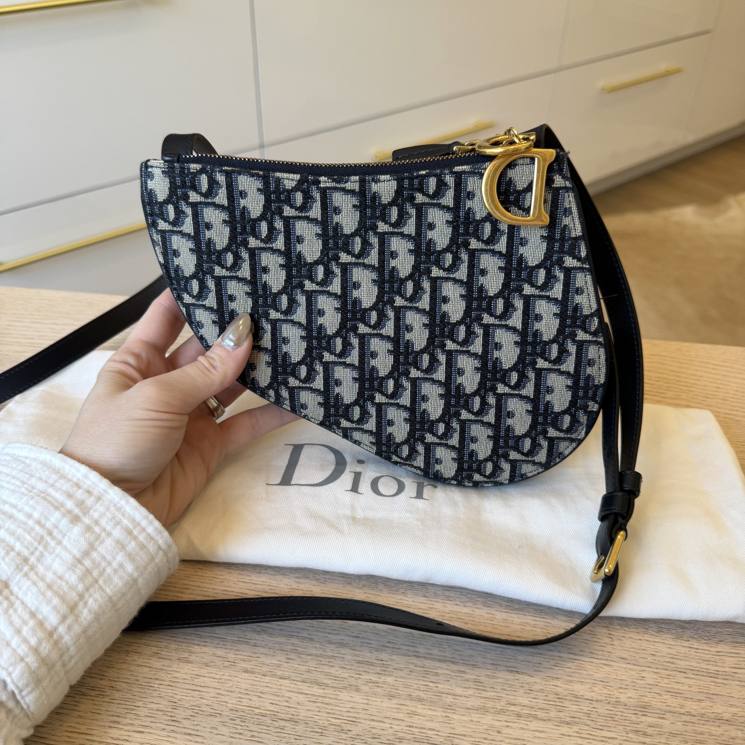 Christian Dior Saddle Triple Zip Crossbody Pouch Oblique Canvas Navy