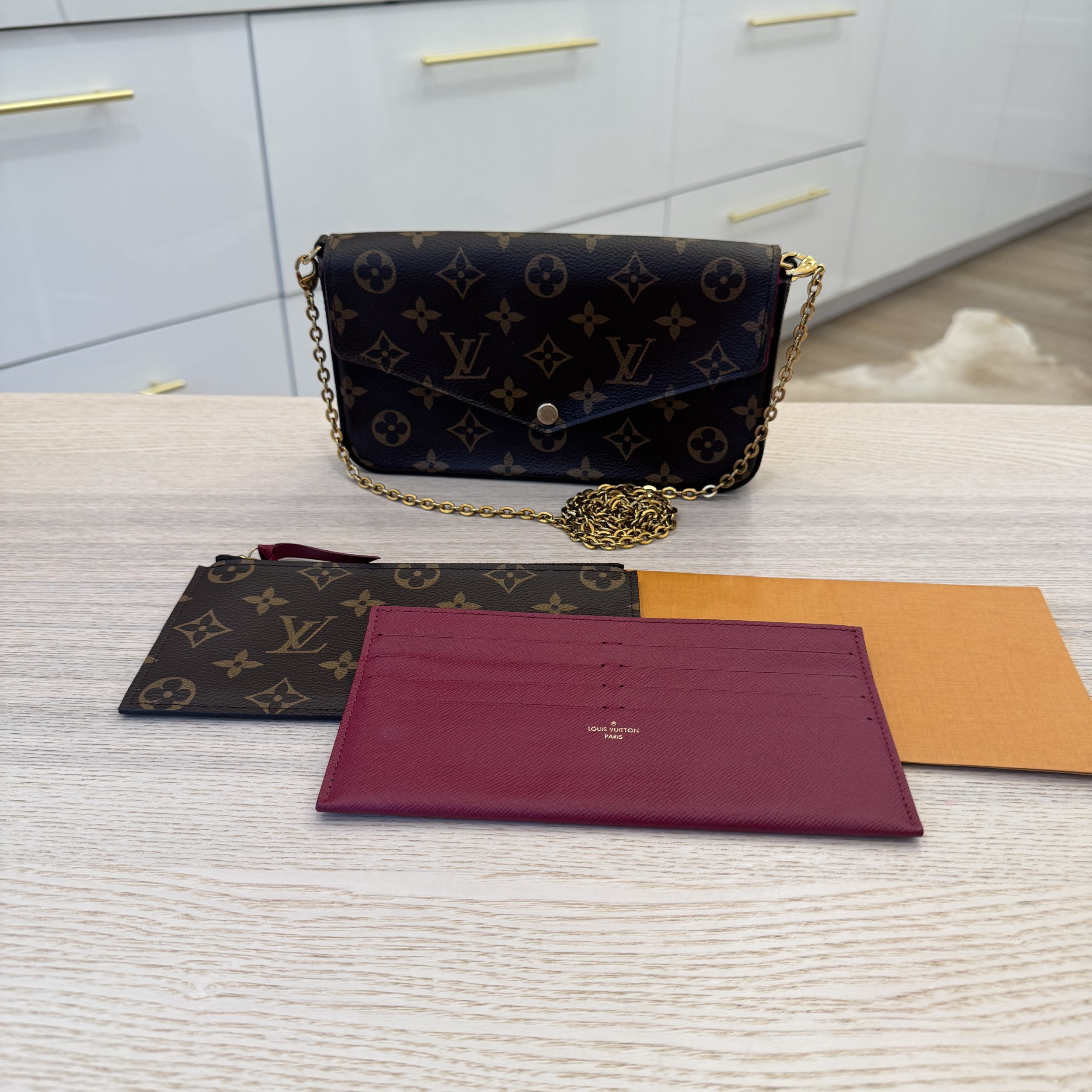 Louis Vuitton Monogram Pochette Felicie Chain Wallet Fuchsia