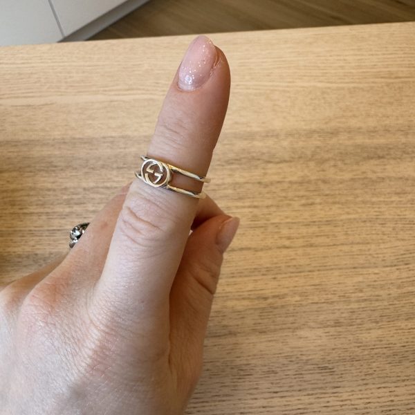 Gucci Interlocking Thin Open Band 6MM Ring Sterling Silver Size 5.75