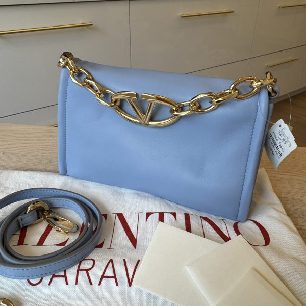 Valentino Garavani VLogo Chain Clutch Bag in Nappa Leather Black