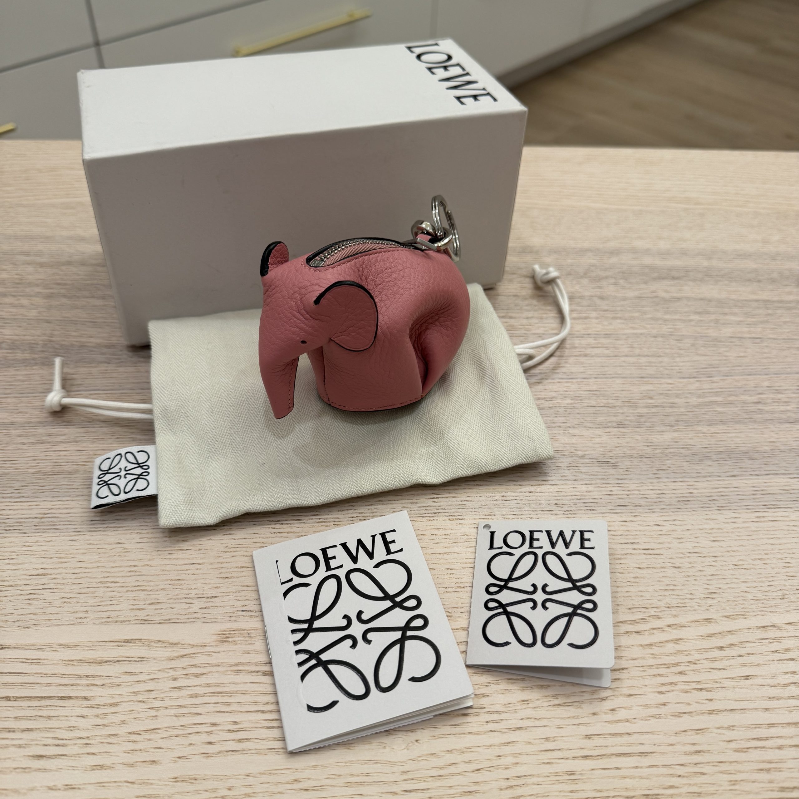 Loewe Elephant Charm in Classic Calfskin Pink SHW