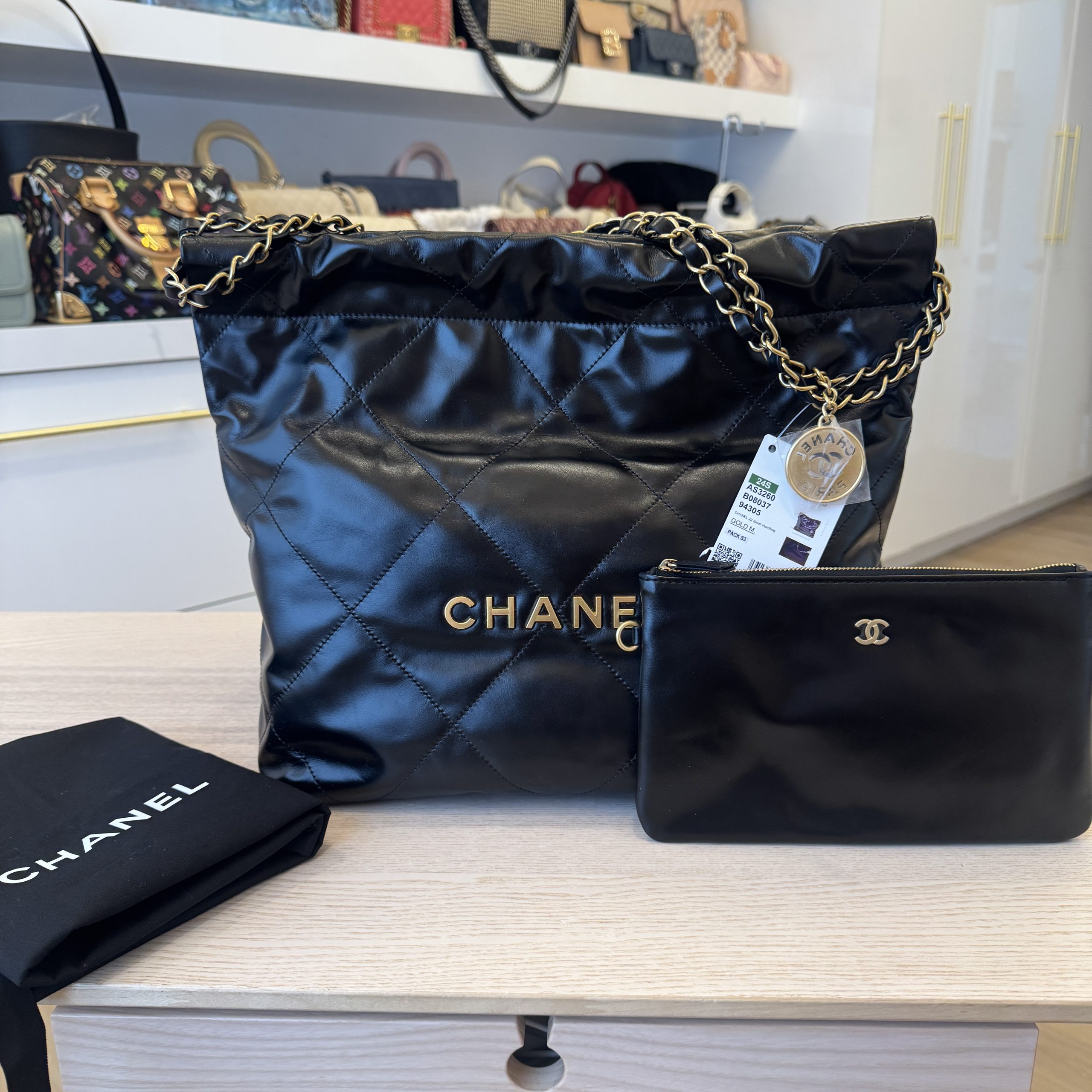 Chanel Shiny Calfskin Quilted Small Chanel 22 Black