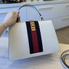 Gucci Calfskin Web Medium Sylvie Top Handle Bag White