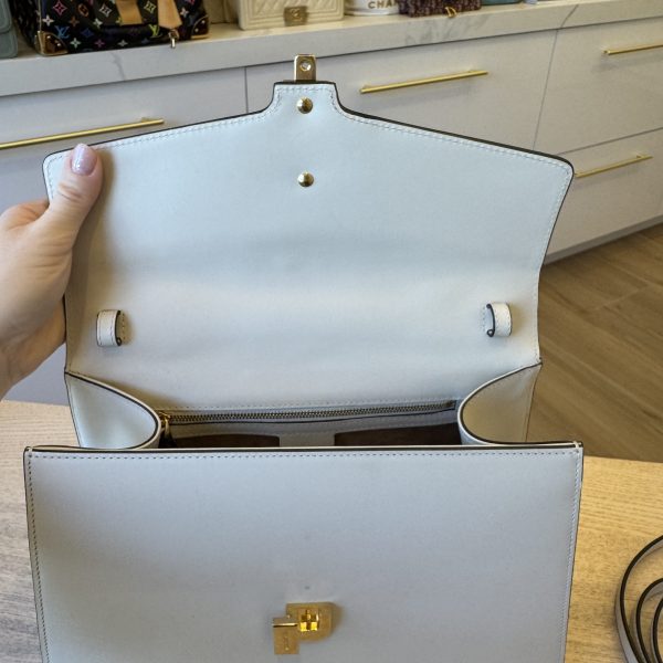 Gucci Calfskin Web Medium Sylvie Top Handle Bag White