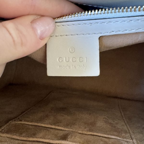 Gucci Calfskin Web Medium Sylvie Top Handle Bag White