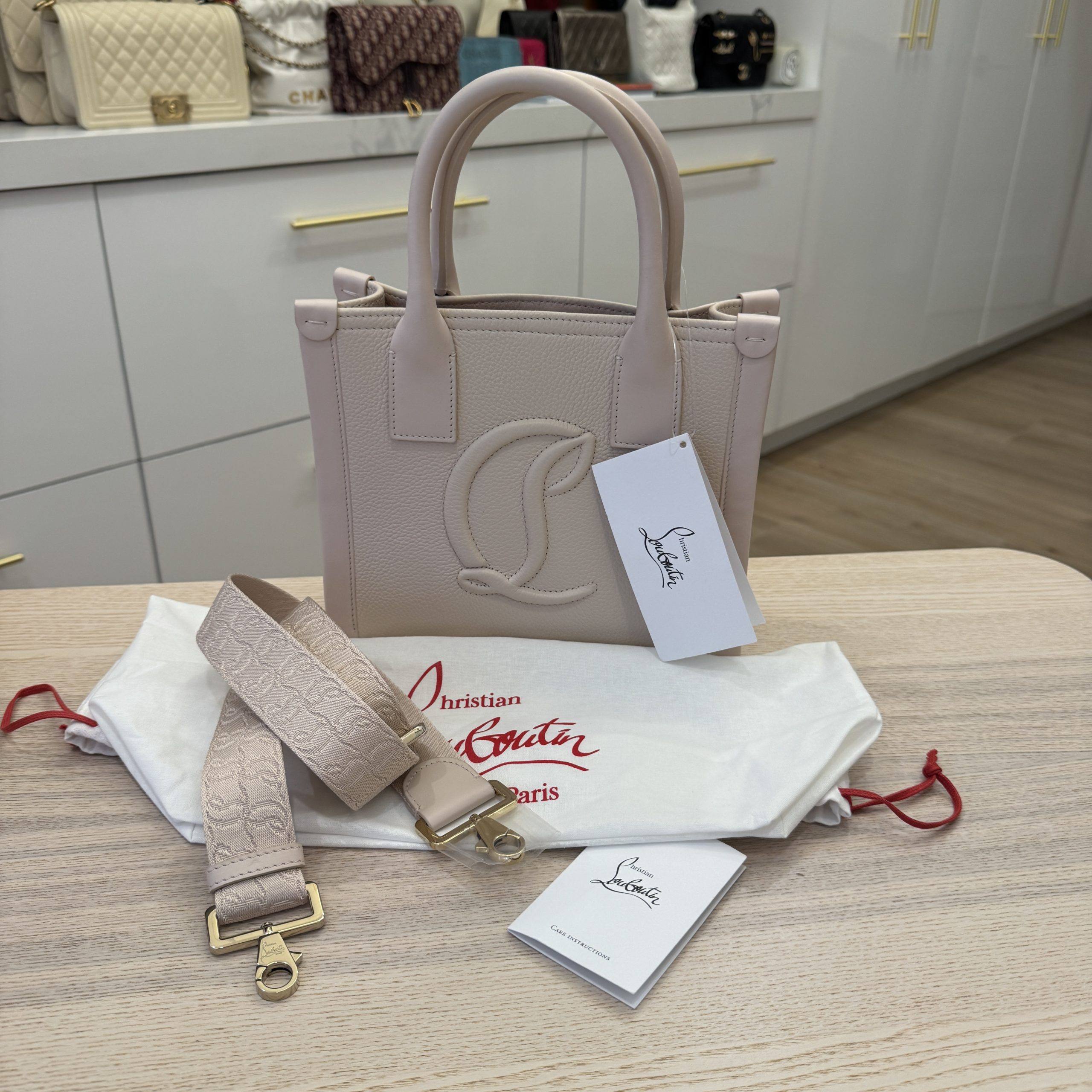Christian Louboutin By My Side Mini Tote in Leather with CL Logo Leche