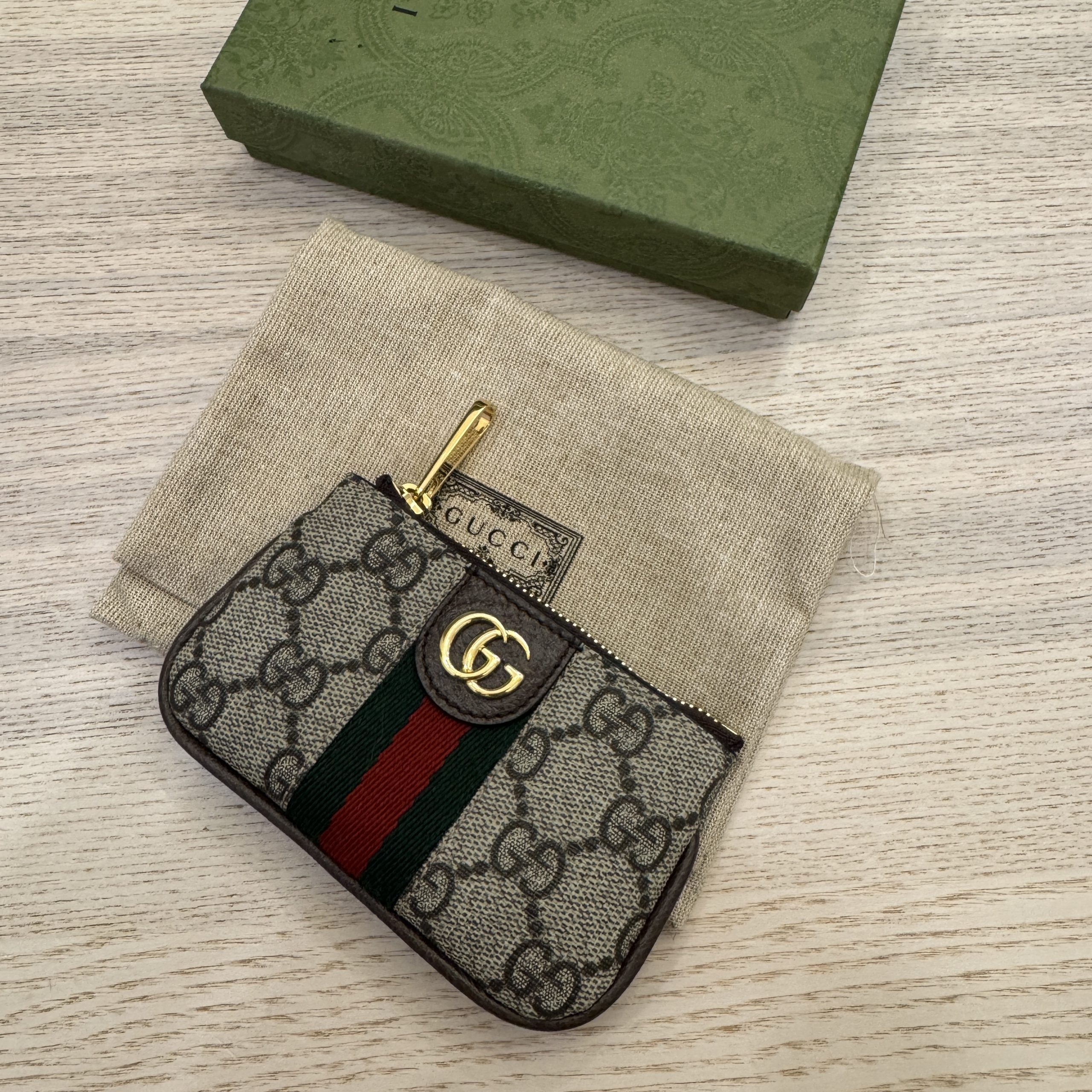 Gucci GG Supreme Monogram Web Ophidia Key Case Beige New Acero