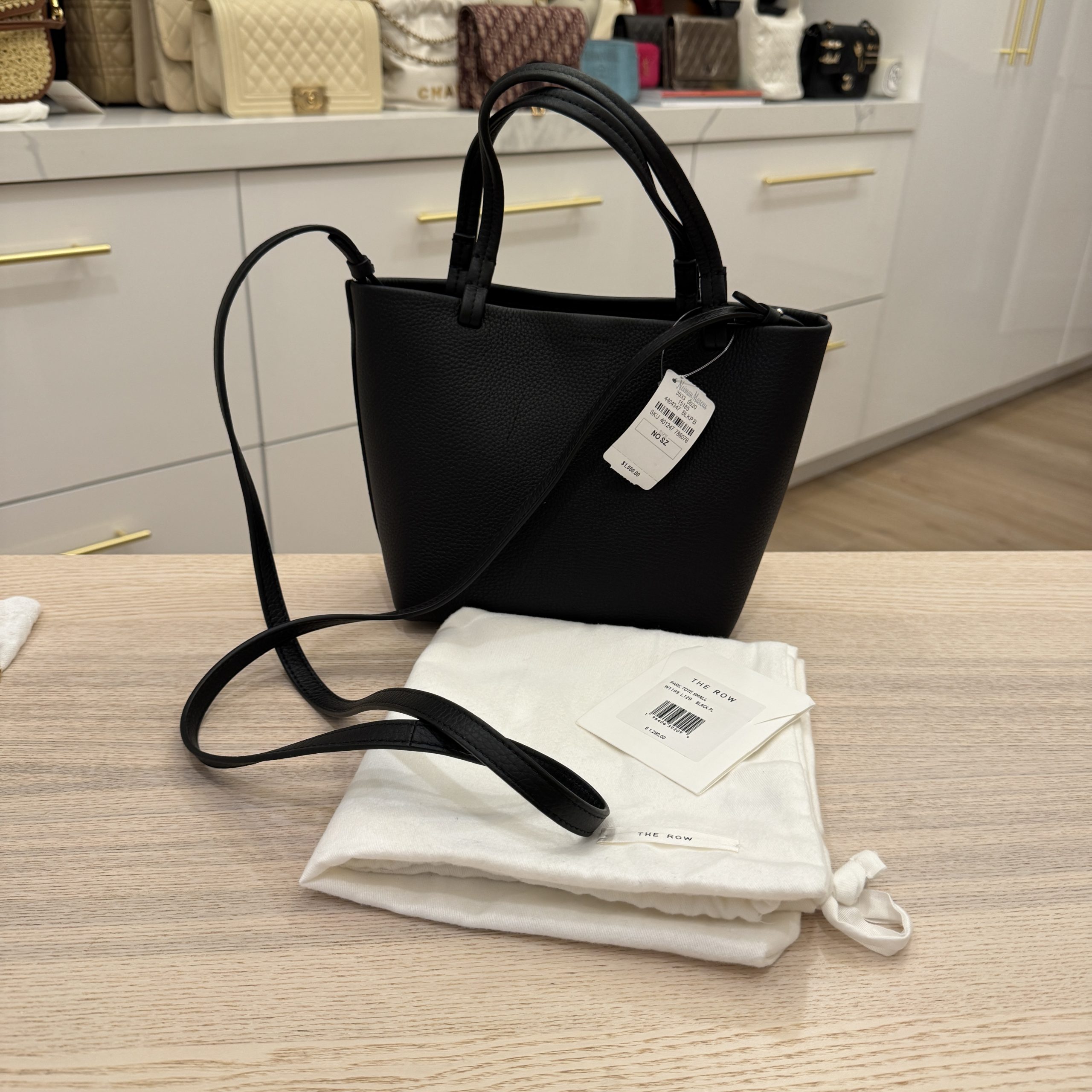 The Row Park Tote Small in Lux Grained Calfskin Black