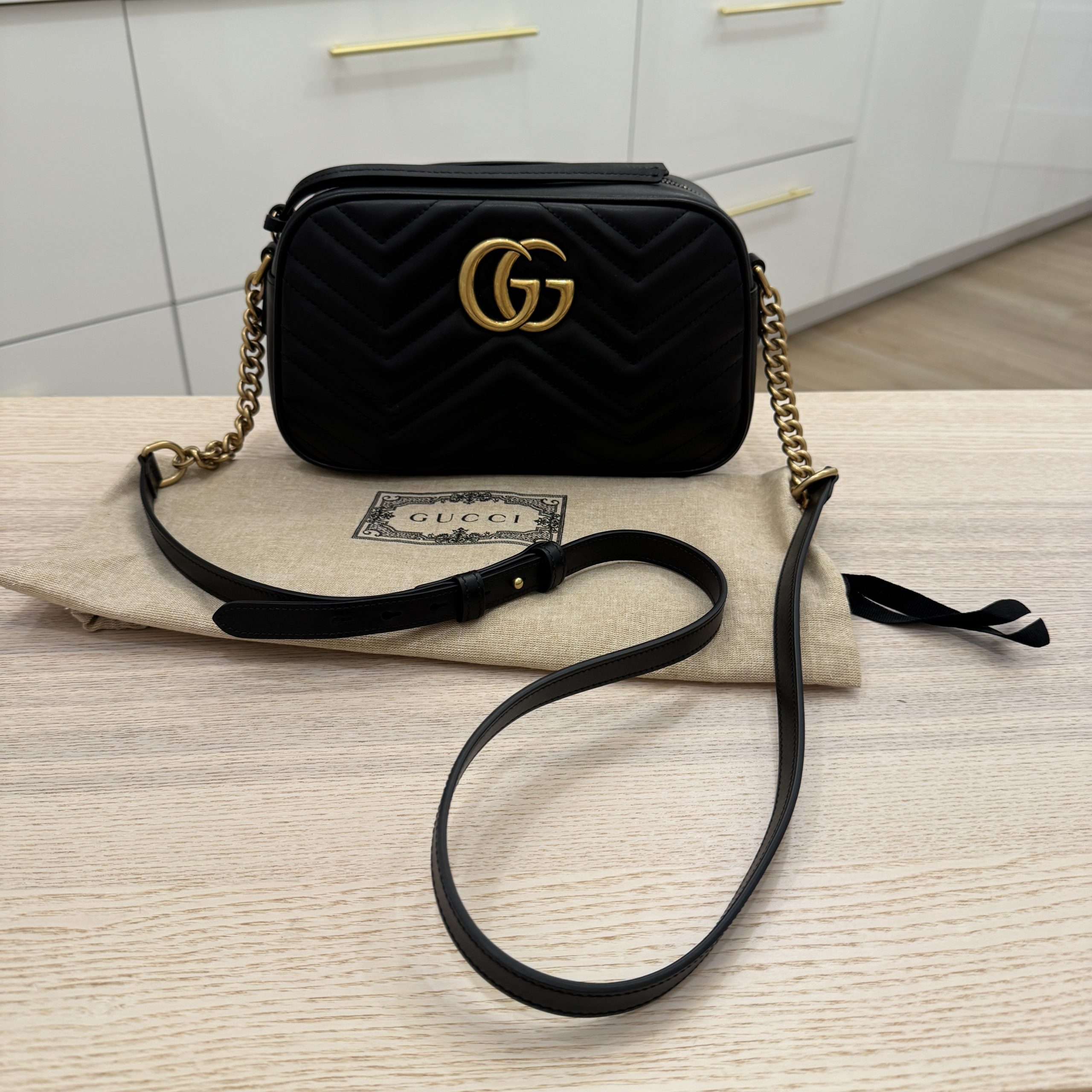 Gucci Matelasse Small GG Marmont Black Gold Hardware