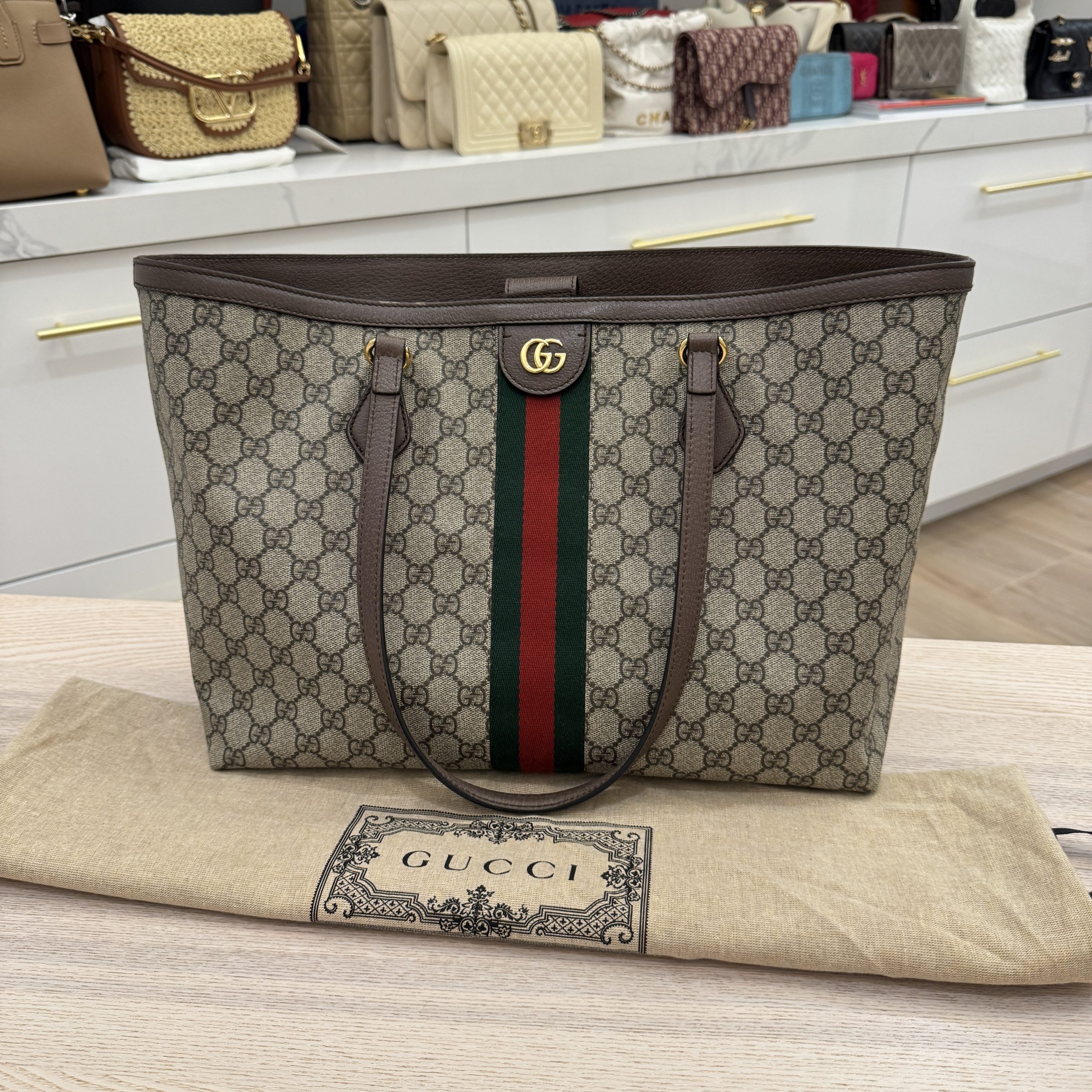 Gucci GG Monogram Medium Ophidia Shopping Tote Brown