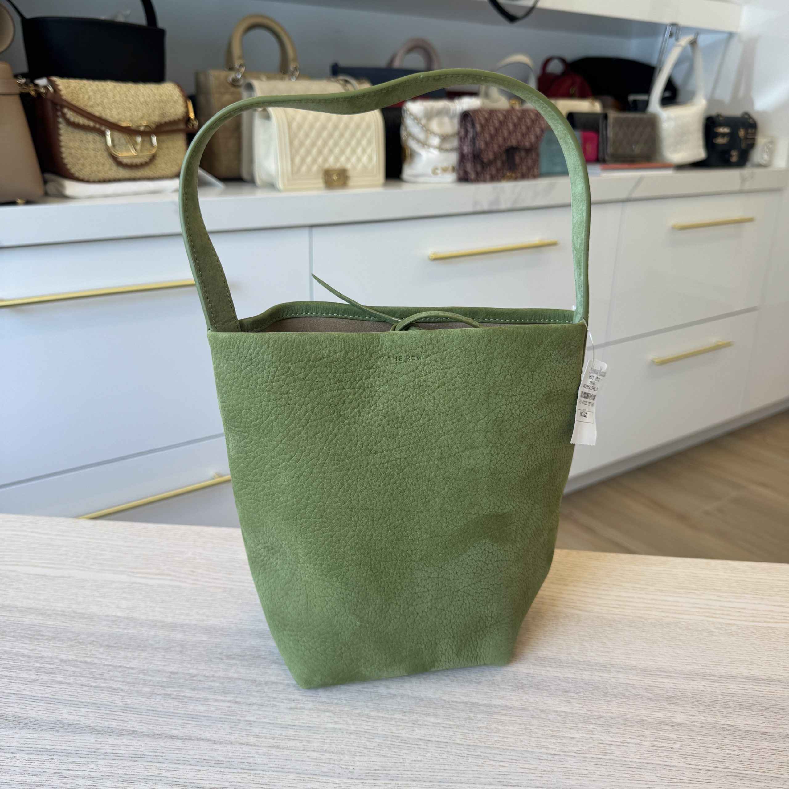 The Row Small N/S Park Tote Bag in Nubuck Leather Gazon Green