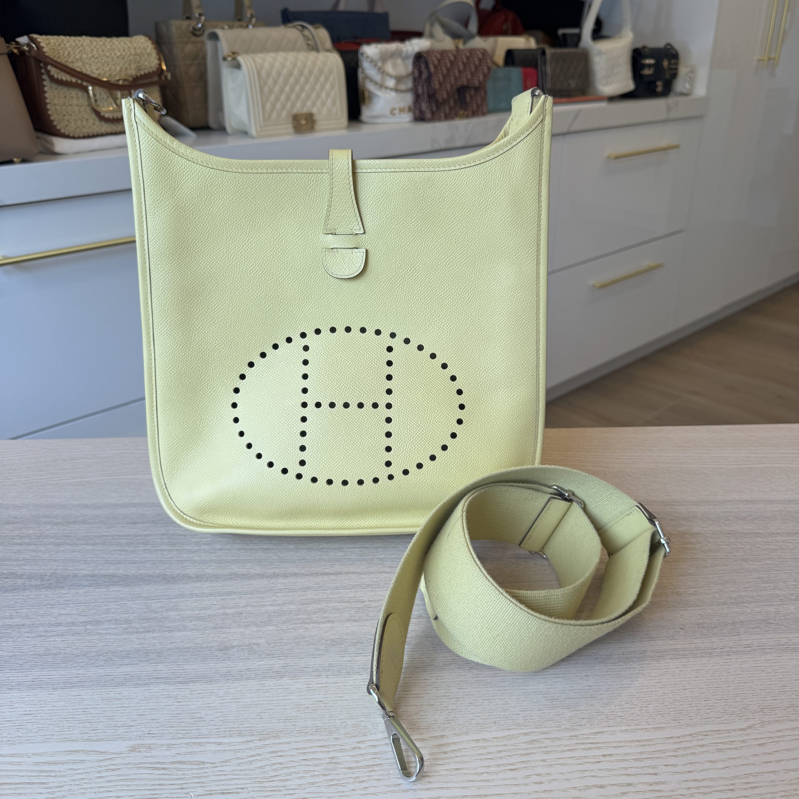 Hermes Epsom Evelyne III PM Lime Silver Hardware