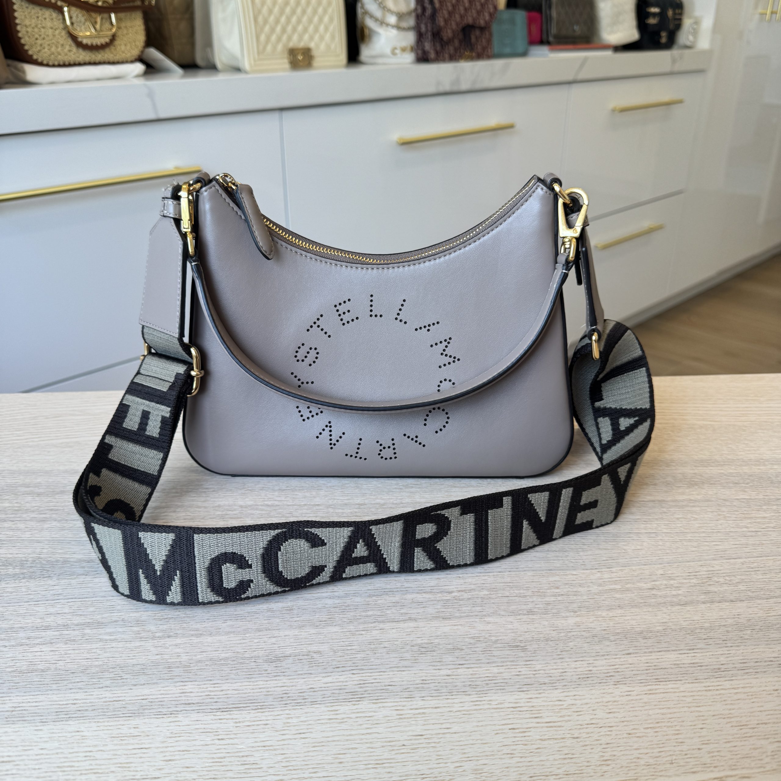 Stella McCartney Eco Alter Nappa Perforated Logo Small Shoulder Bag Moss