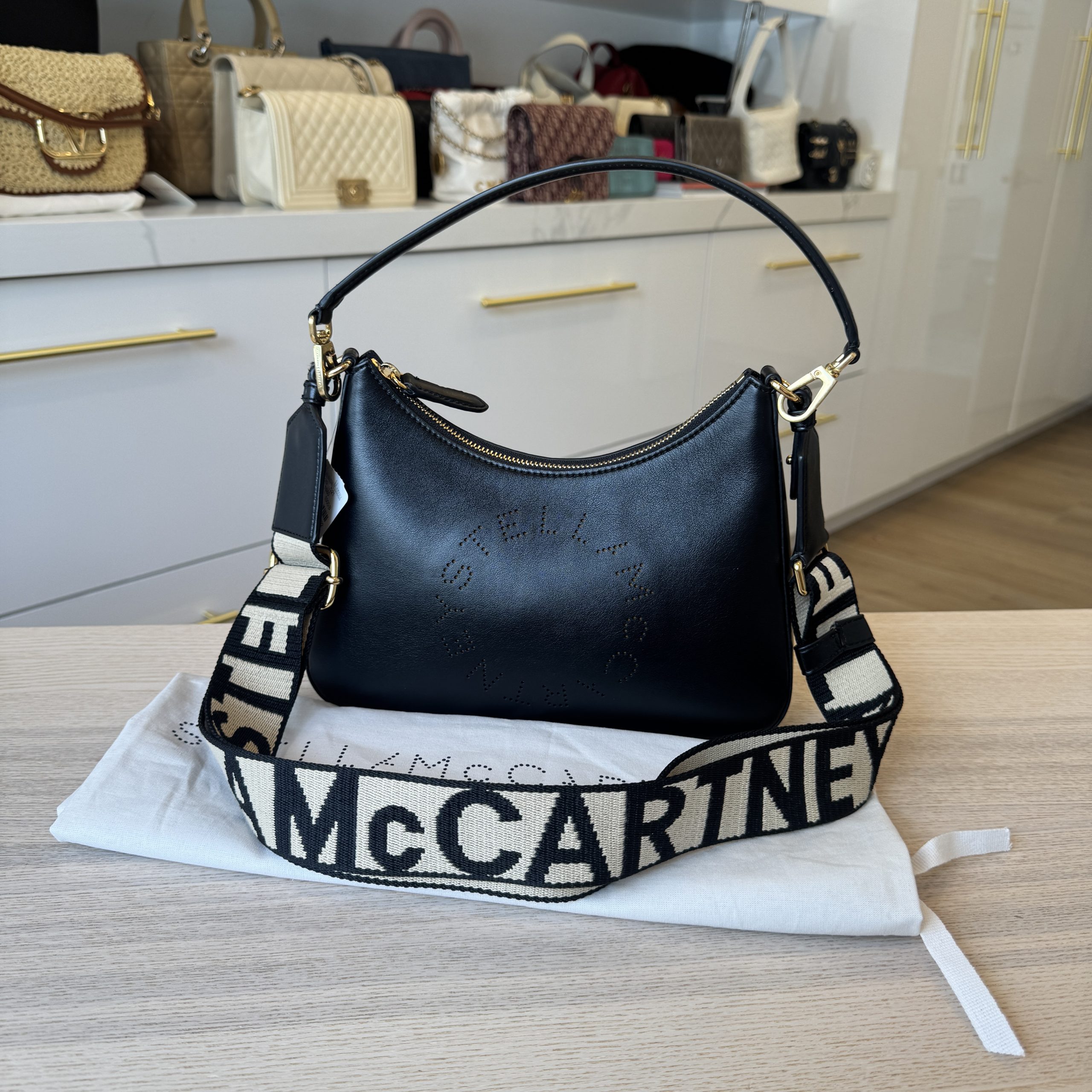 Stella McCartney Eco Alter Nappa Perforated Logo Small Shoulder Bag Black