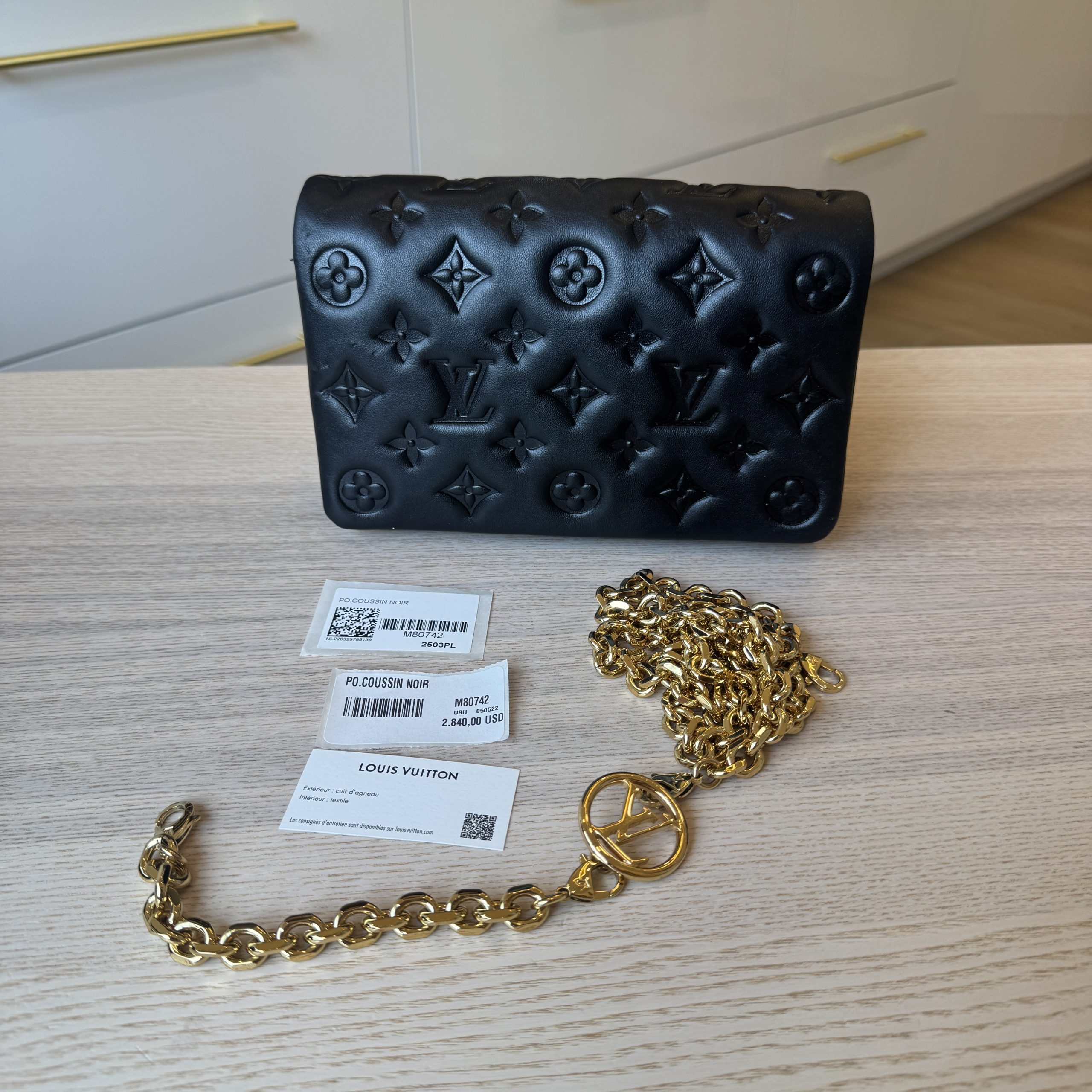 Louis Vuitton Lambskin Embossed Monogram Pochette Black