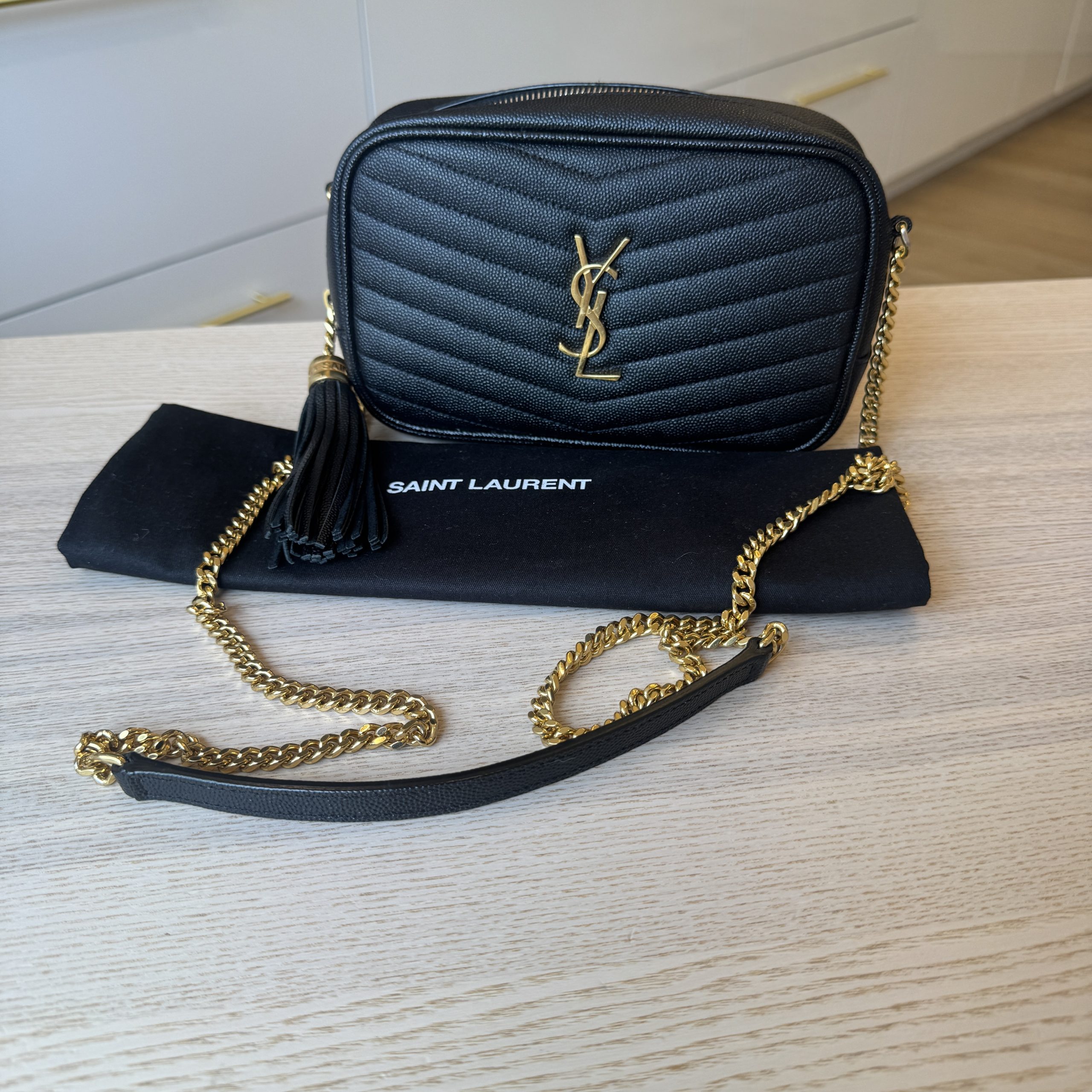 Saint Laurent Matelasse Monogram Mini Lou Camera Bag Black and Gold Hardware