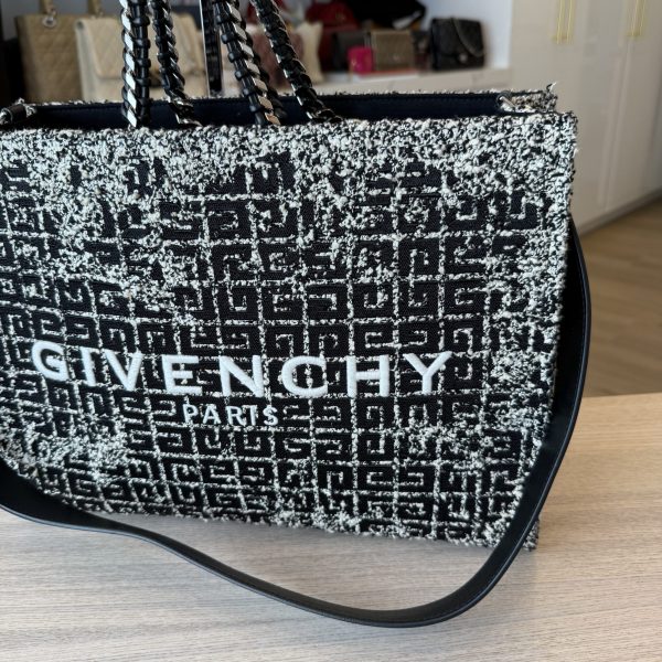 Givenchy Medium G-Tote Bag in 4G Tweed Cotton Black and White
