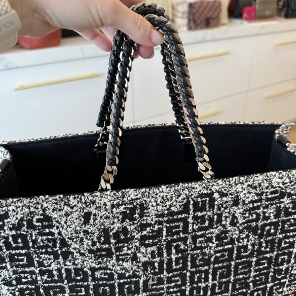 Givenchy Medium G-Tote Bag in 4G Tweed Cotton Black and White