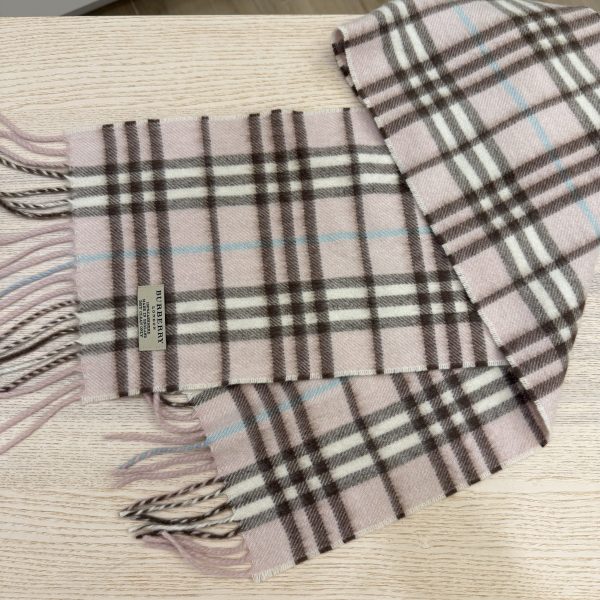Burberry Pink Checkered Cashmere Fringed Stole